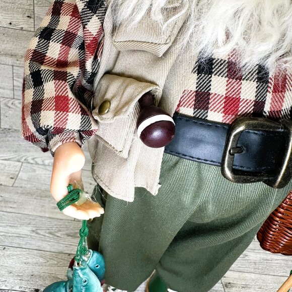 Christmas 17" Fishing Santa Décor w/ Rod, Storage Basket, & 3 Caught Fish - Picture 2 of 8